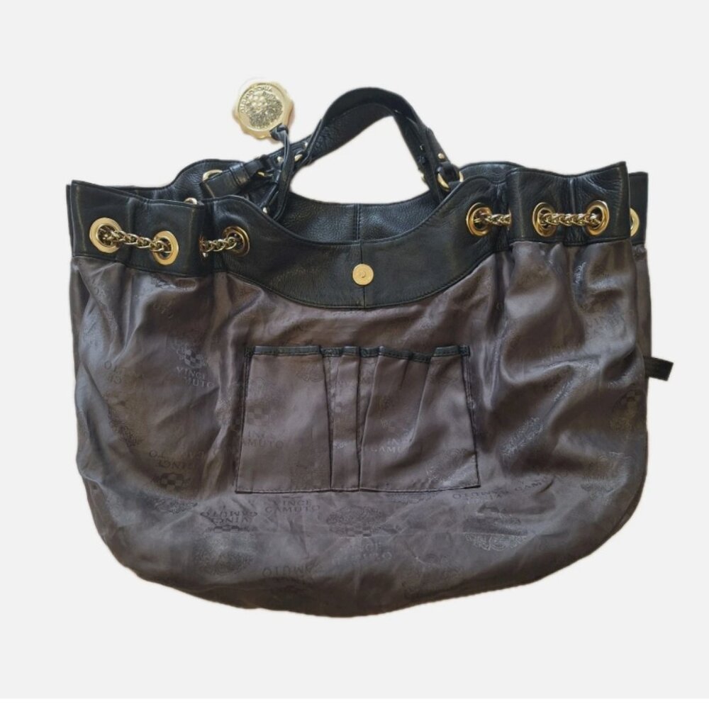 VINCE CAMUTO BLACK PEBBLED LEATHER HOBO BAG LARGE MODEL: HAVY - Picture 4 of 9